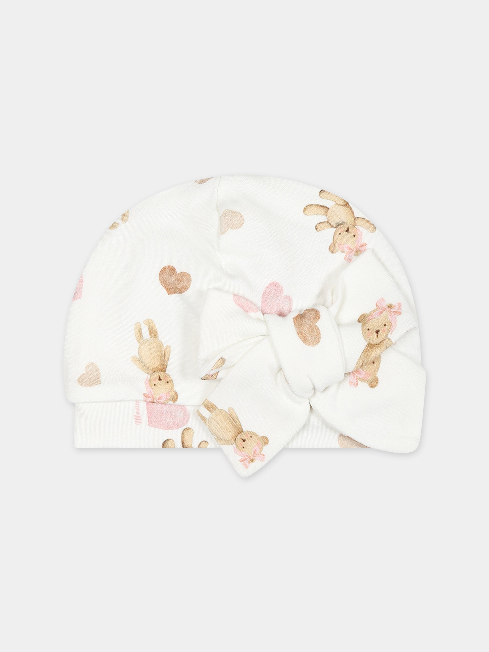 Cappello bianco per neonata con cuori e orsetti,Monnalisa,35B006 2099 0001