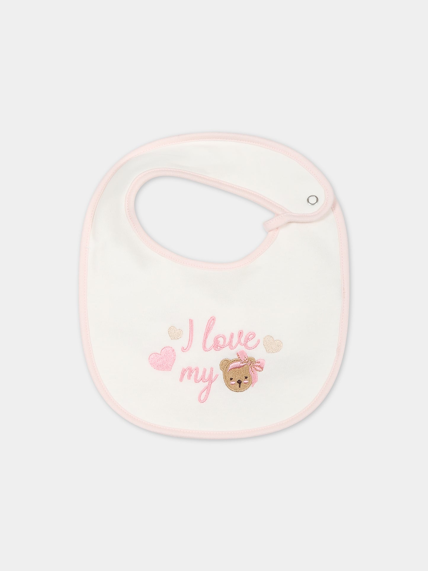 Bavaglino bianco per neonata con scritta e orso,Monnalisa,35B007 2004 0001