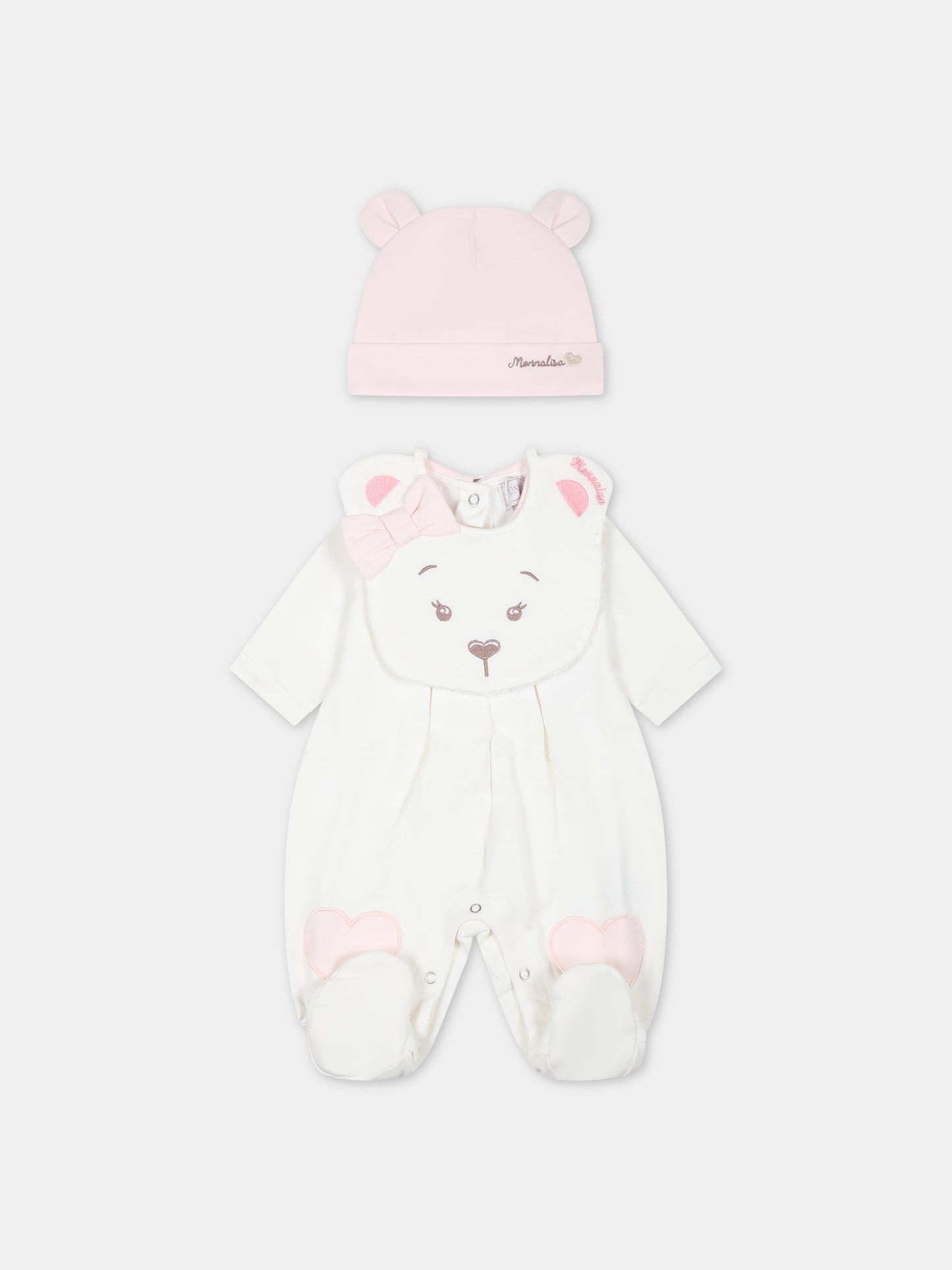 Set bianco per neonata con logo,Monnalisa,35B505 2004 0192