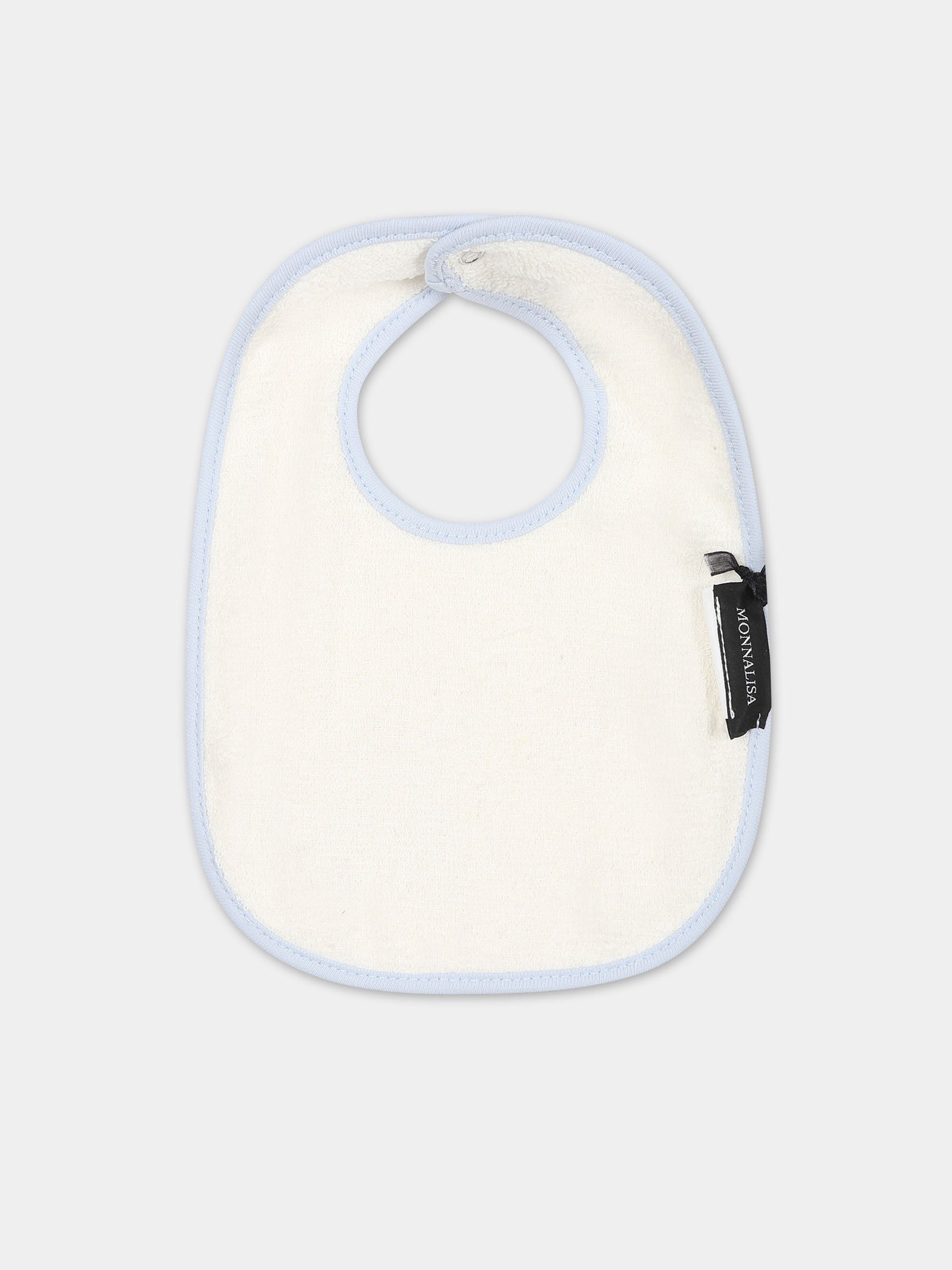 Bavaglino bianco per neonato con stampa triciclo,Monnalisa,22B000 2004 0152