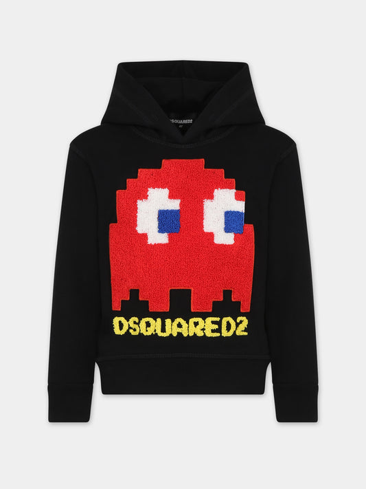Felpa nera per bambino con pacman e logo,Dsquared2,DQ2168 D003G DQ900