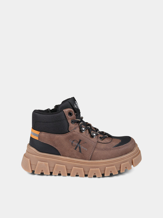 Stivaletti marroni per bambino con logo,Calvin Klein Kids,V3B5 80749 0316A127