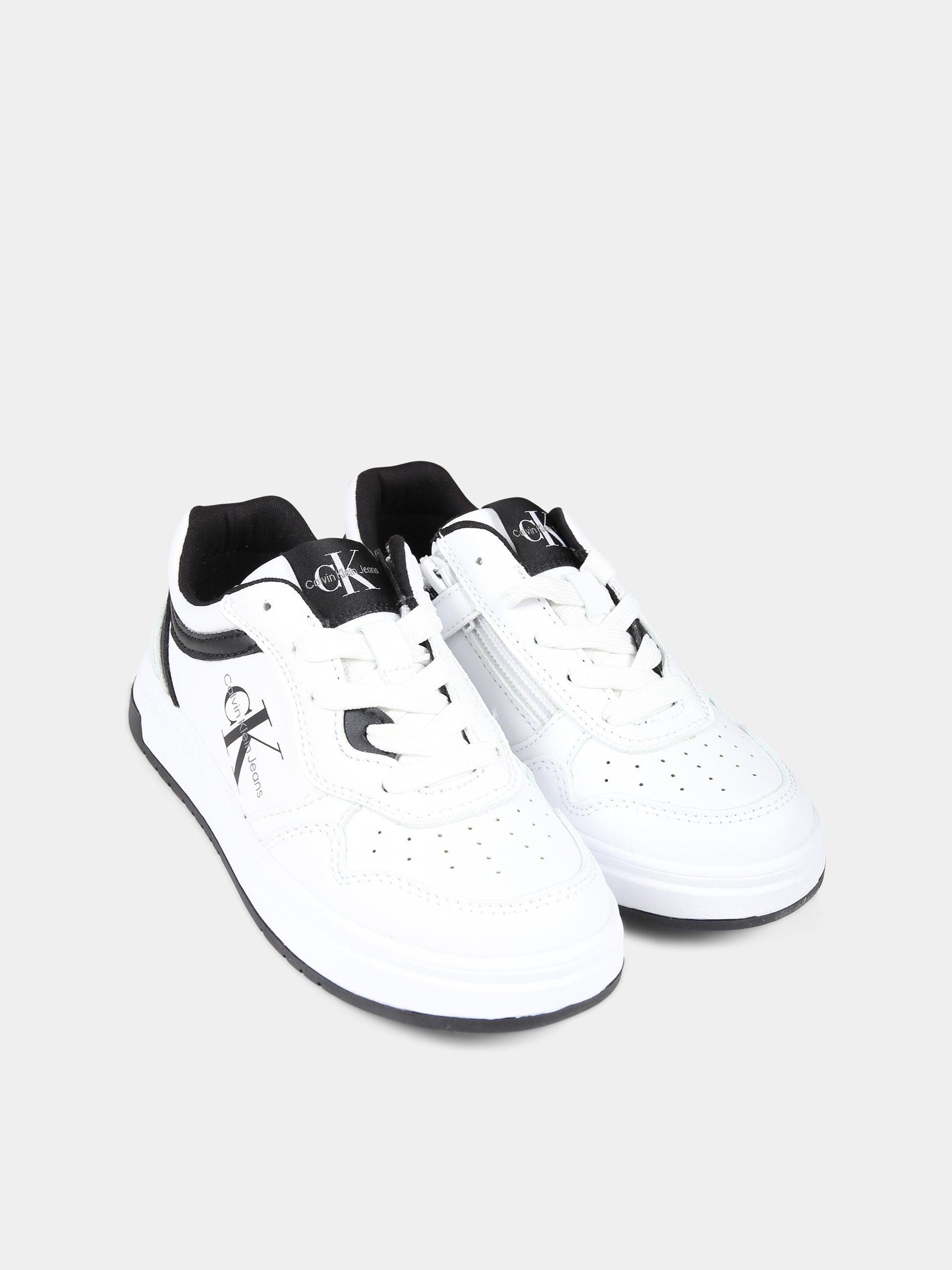 Sneakers bianche per bambino con logo,Calvin Klein Kids,V3X9 80726 1355100