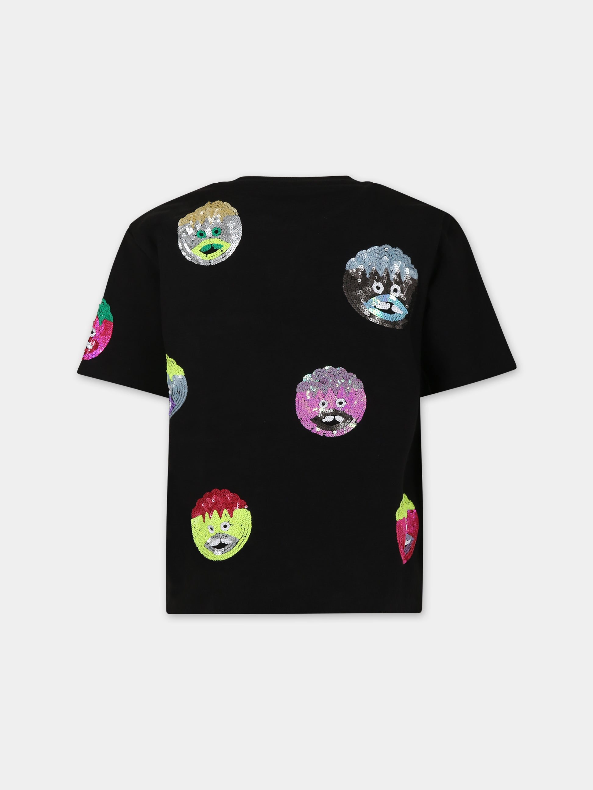 T-shirt nera per bamina con paillettes,Caroline Bosmans,AW23 1013 9000