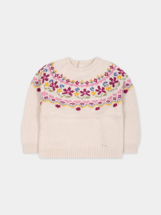Maglione avorio per neonata con motivo jacquard,Mayoral,2311 032