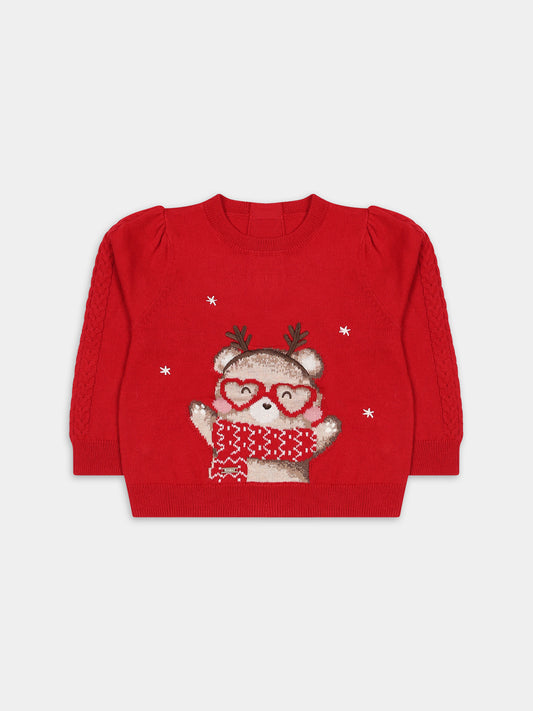 Maglione rosso per neonata con renna,Mayoral,2312 038