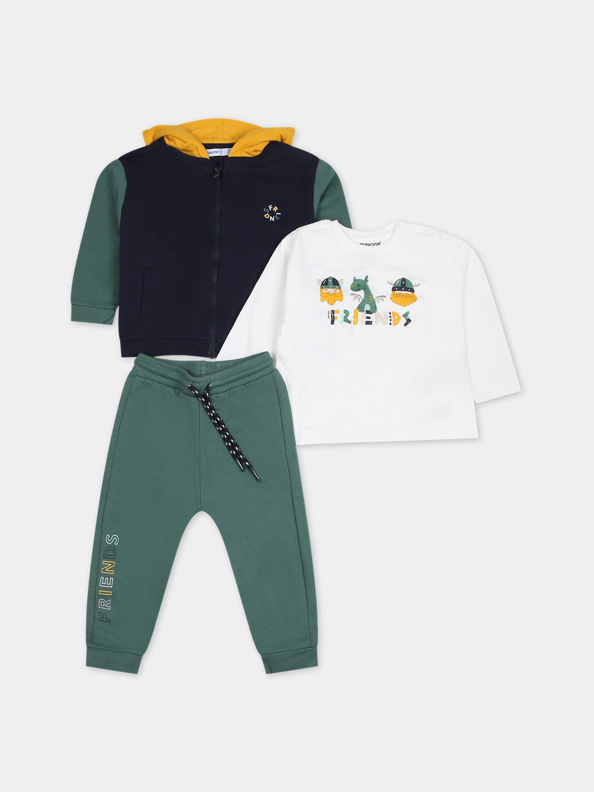 Completo verde per neonato con stampa drago,Mayoral,2875 064