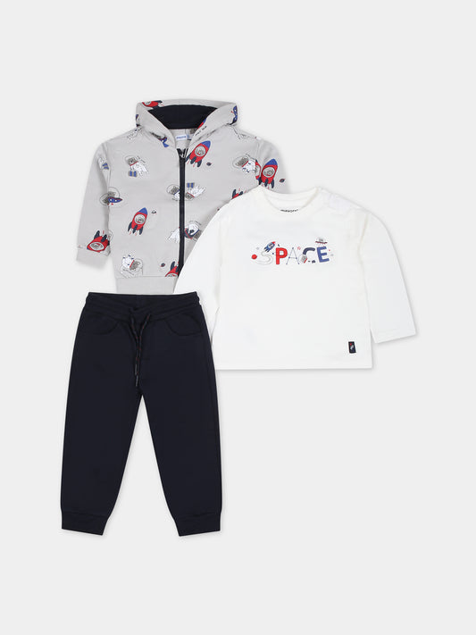 Completo grigio per neonata con stampa orso e gatto,Mayoral,2873 055