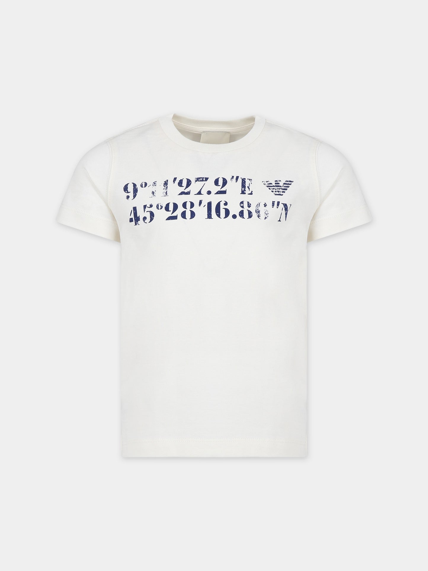 T-shirt bianca per bambino con aquilotto e logo,Armani Junior,6R3TE1 1JFFZ 01I2