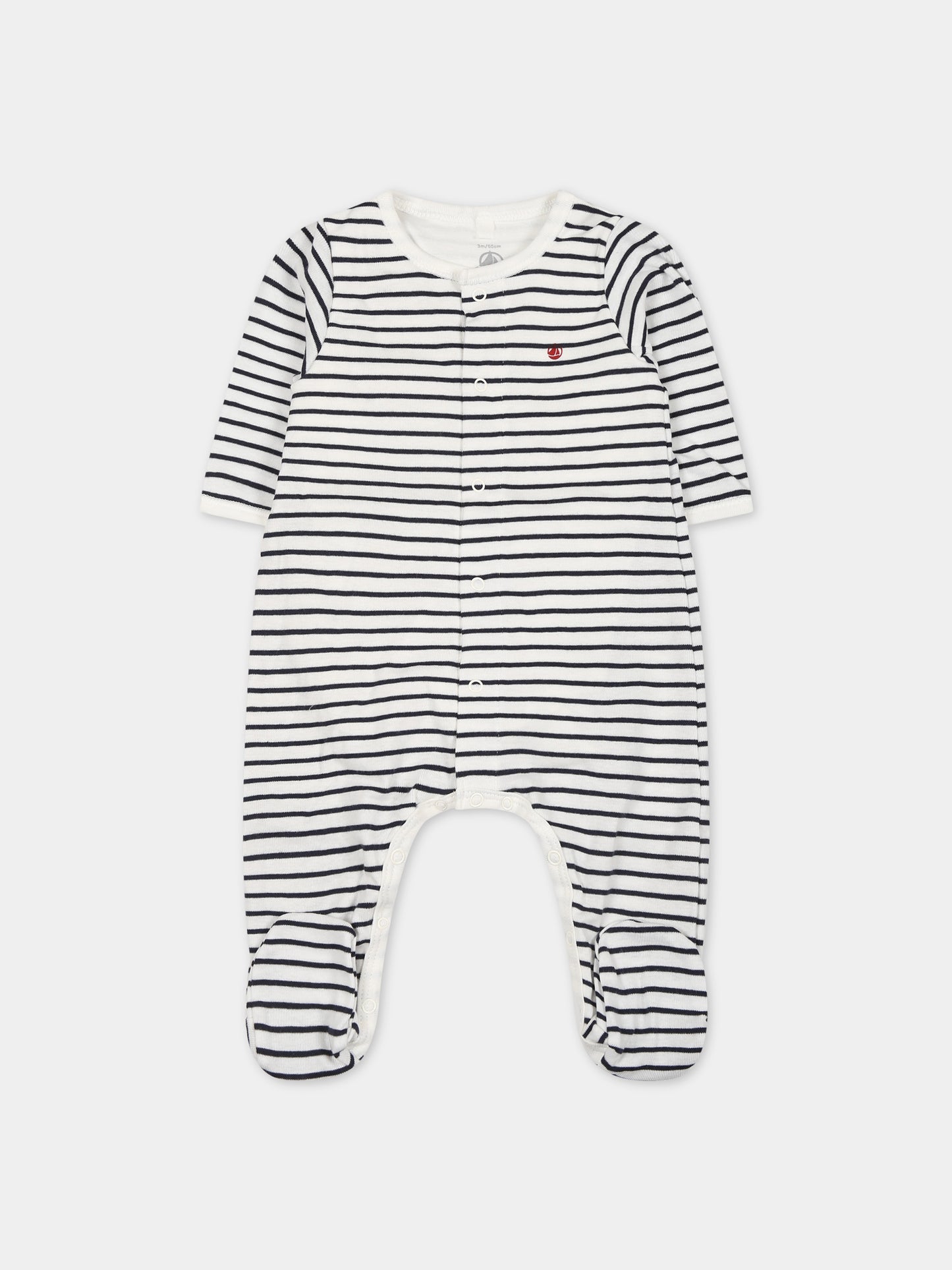 Tutina bianca per neonati a righe,Petit Bateau,A081C 01