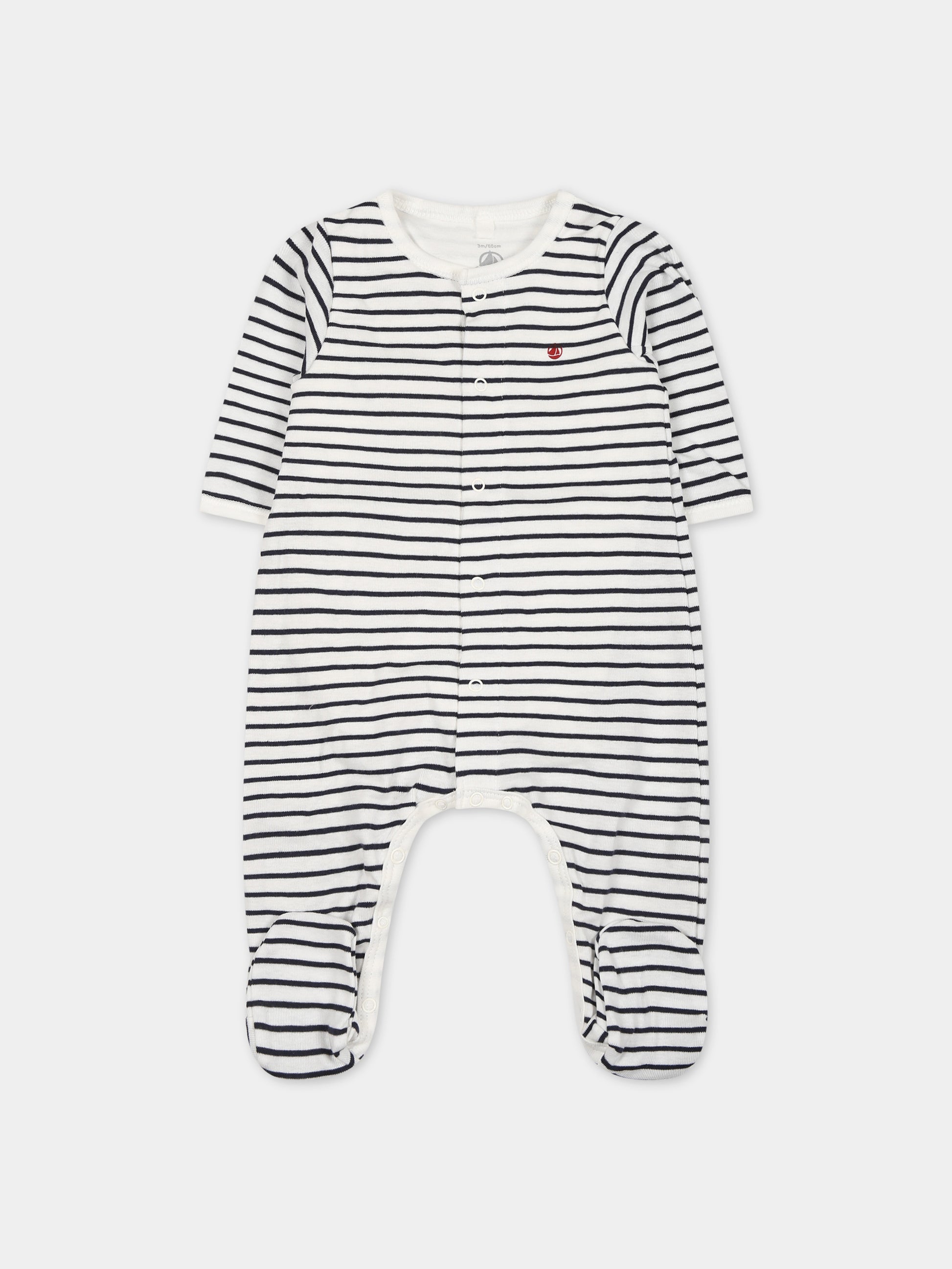 Tutina bianca per neonati a righe,Petit Bateau,A081C 01