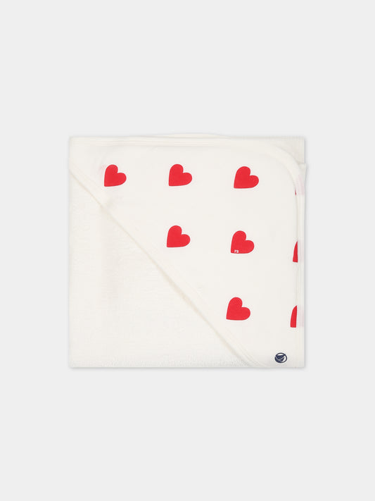 Accappatoio bianco per neonata con cuori rossi,Petit Bateau,A081M 01