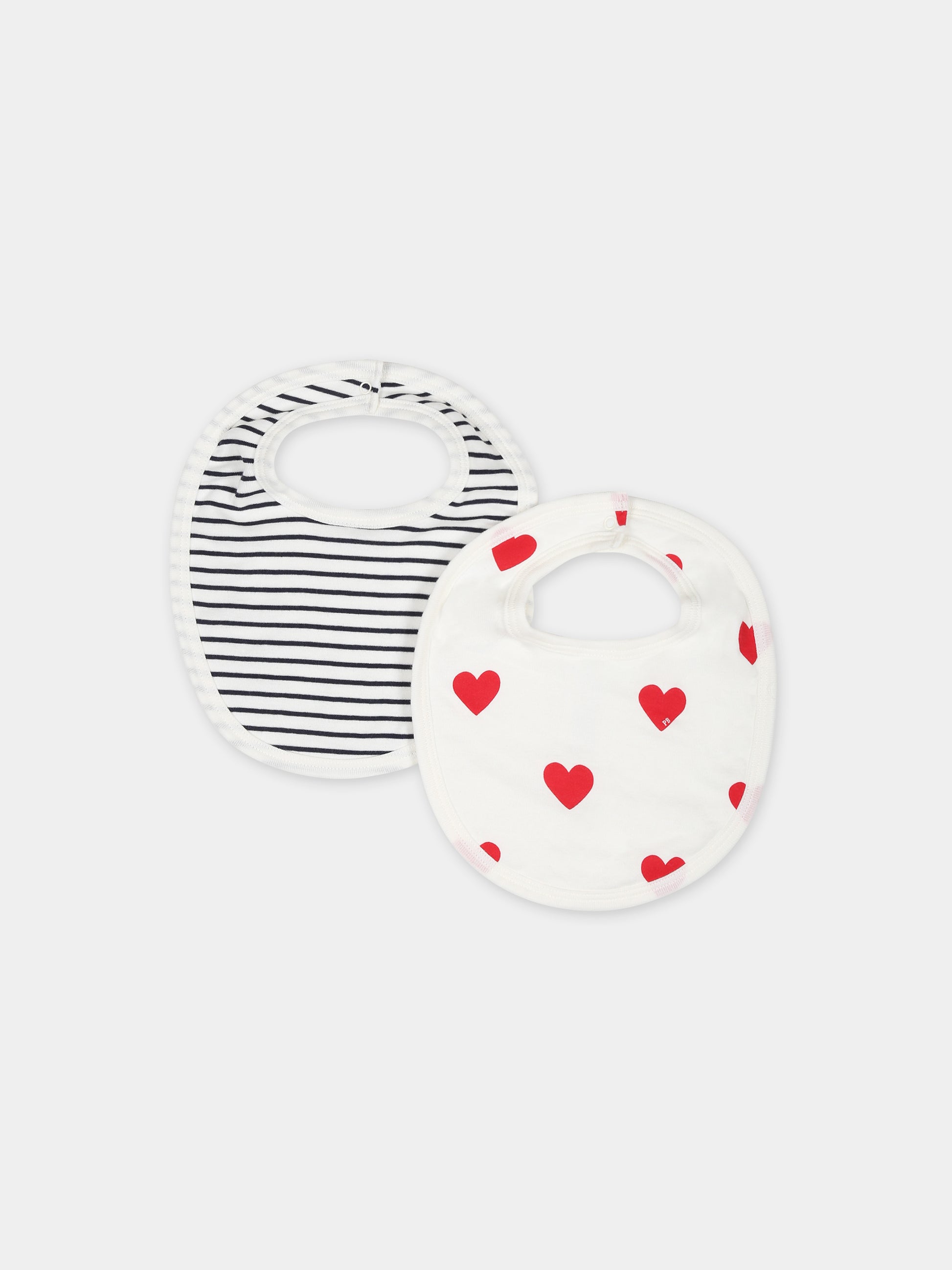 Set bavaglini bianco per neonata con cuori e righe,Petit Bateau,A08JC 03