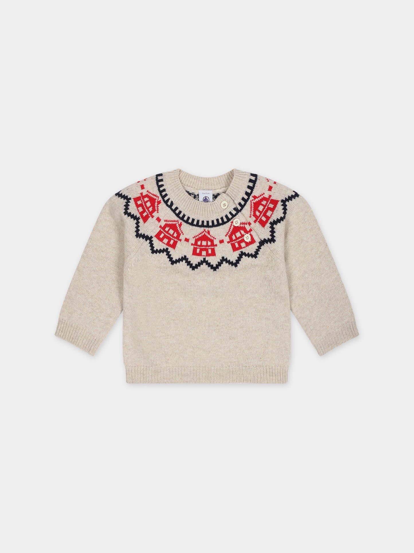 Maglione avorio per neonato con motivo jacquard,Petit Bateau,A08AA 01