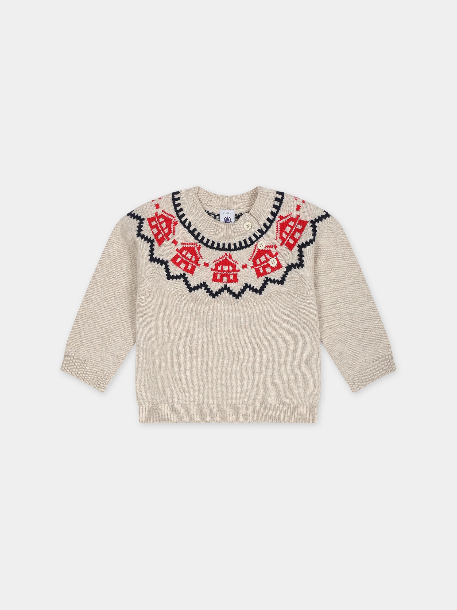 Maglione avorio per neonato con motivo jacquard,Petit Bateau,A08AA 01