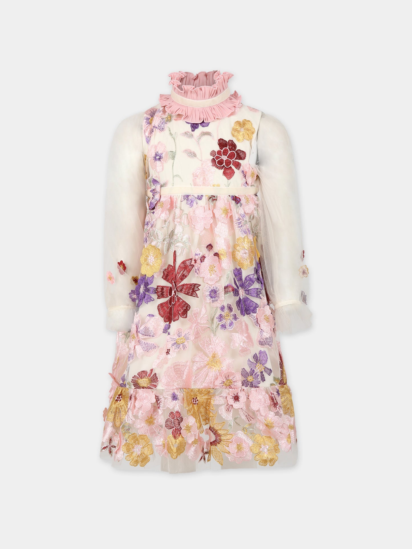 Vestito avorio per bambina con fiori,Eirene,FW232409