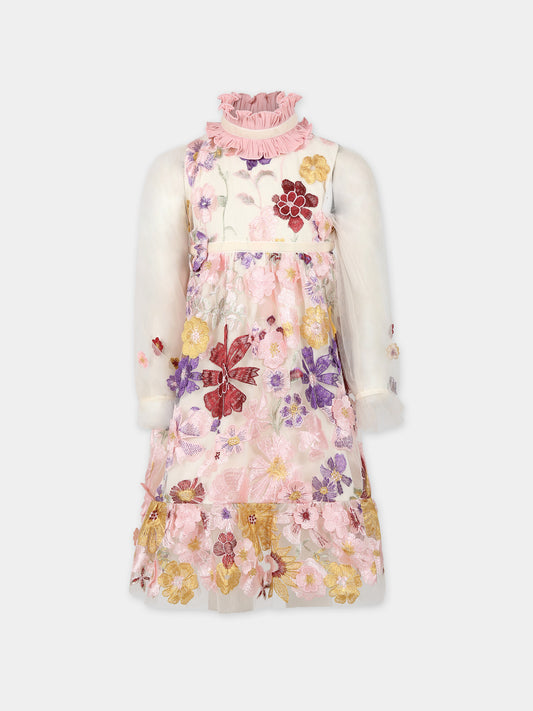 Vestito avorio per bambina con fiori,Eirene,FW232409