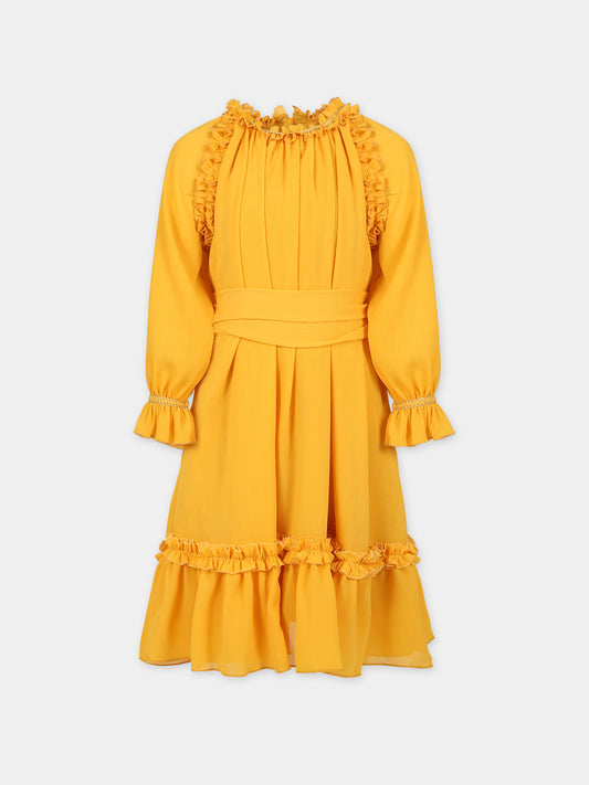 Vestito giallo per bambina con rouche,Eirene,FW2324109