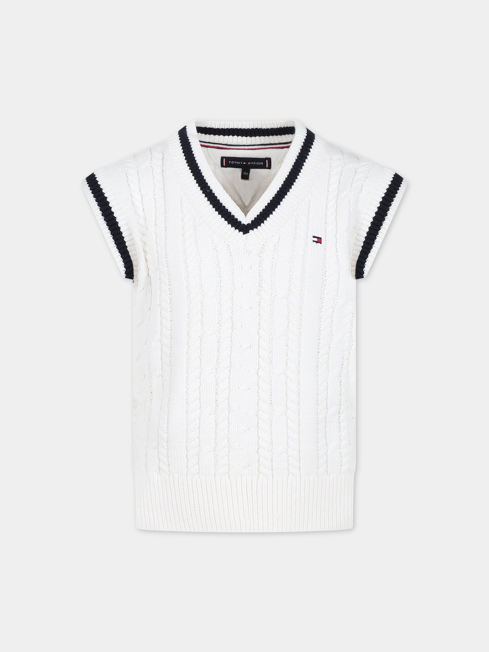 Maglia gilet avorio per bambino con iconica bandierina,Tommy Hilfiger Junior,23WMTHKB0KB08510T YBH