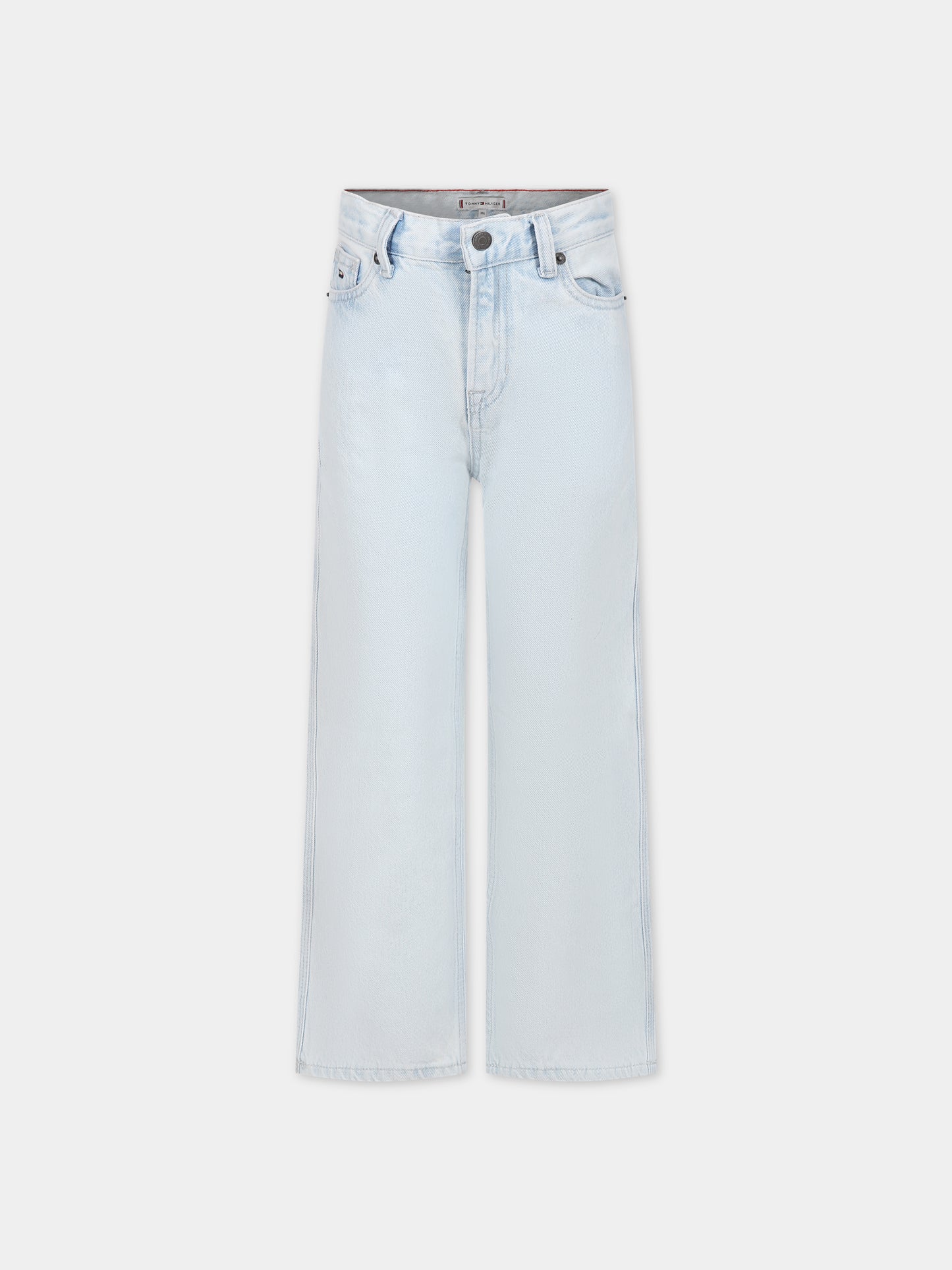 Jeans celeste per bambina con iconica bandierina,Tommy Hilfiger Junior,23WMTHKG0KG07537T 1AA