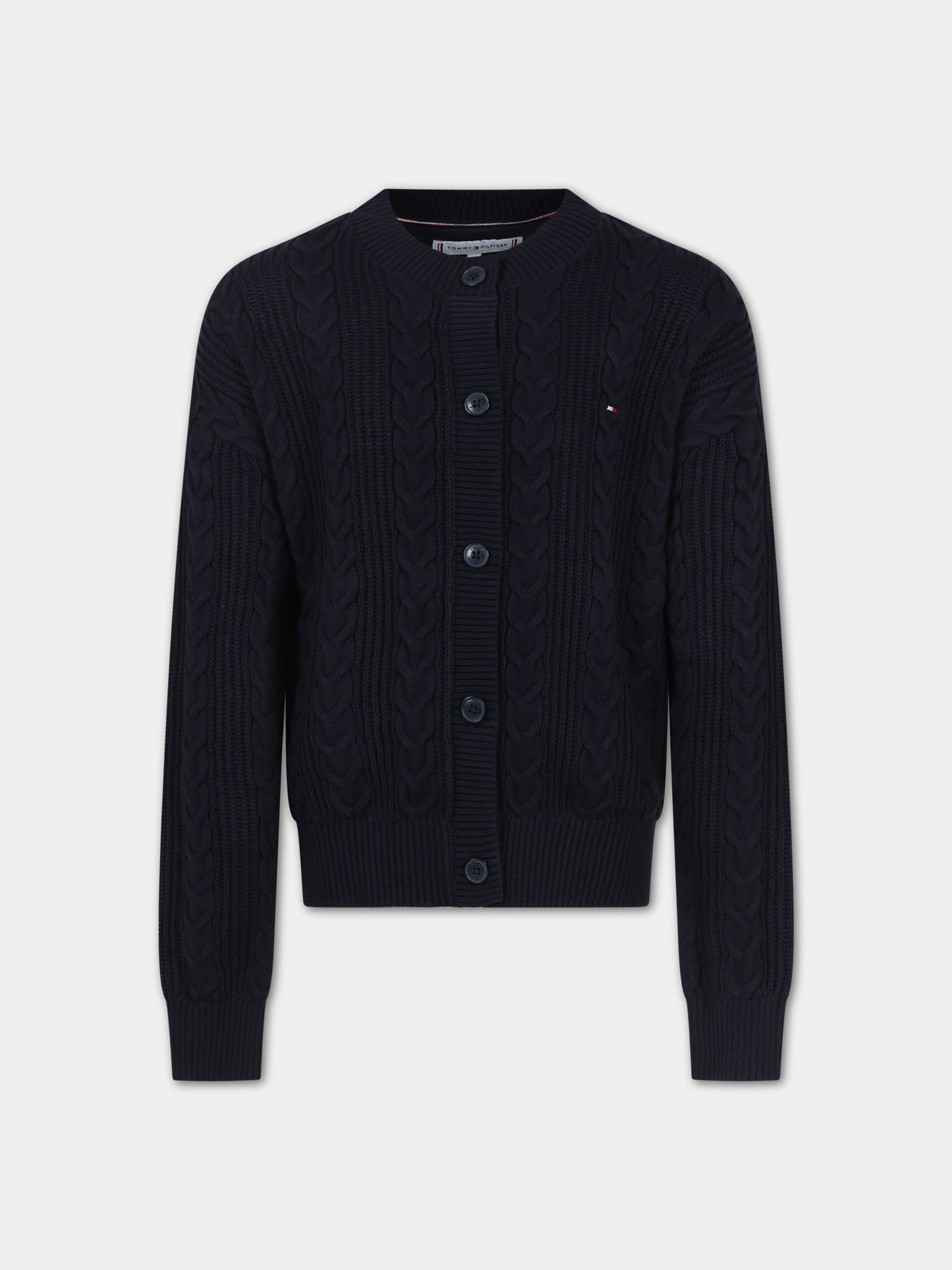 Cardigan blu per bambina con iconica bandierina,Tommy Hilfiger Junior,23WMTHKG0KG07628T dw5