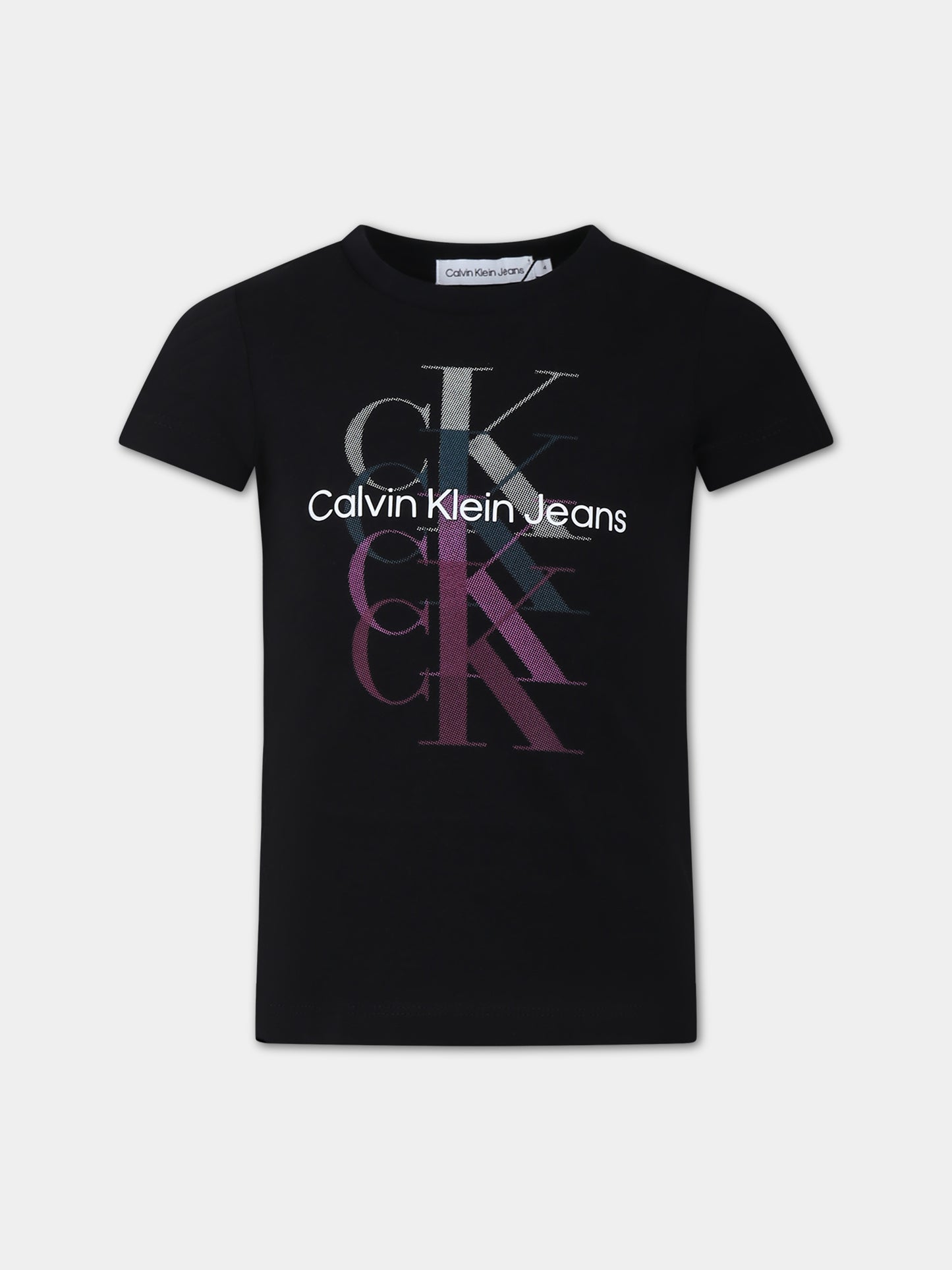 T-shirt nera per bambina con logo,Calvin Klein Kids,23WMCKIG0IG02263 BEH