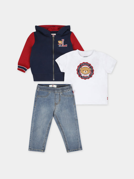 Completo blu per neonato con stampa orso e logo,Levi's Kids,23WMLK6EJ102 C8D