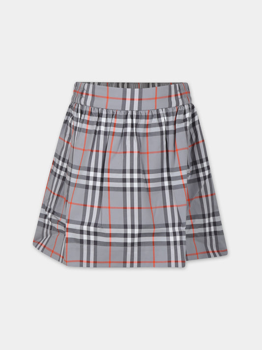 Gonna grigia per bambina con iconico check,Burberry Kids,8073510
