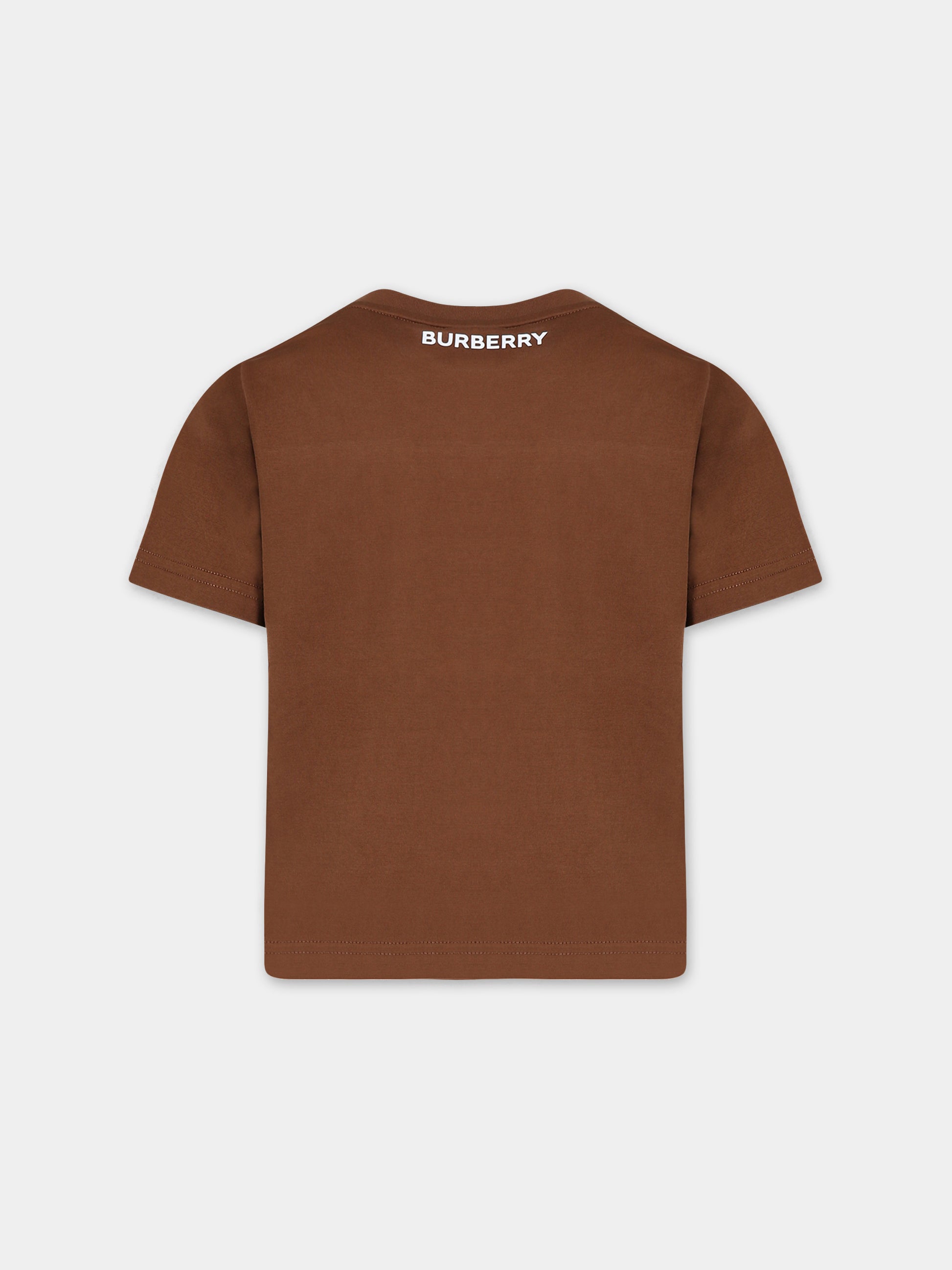 T-shirt marrone per bambino con iconico check,Burberry Kids,8070181