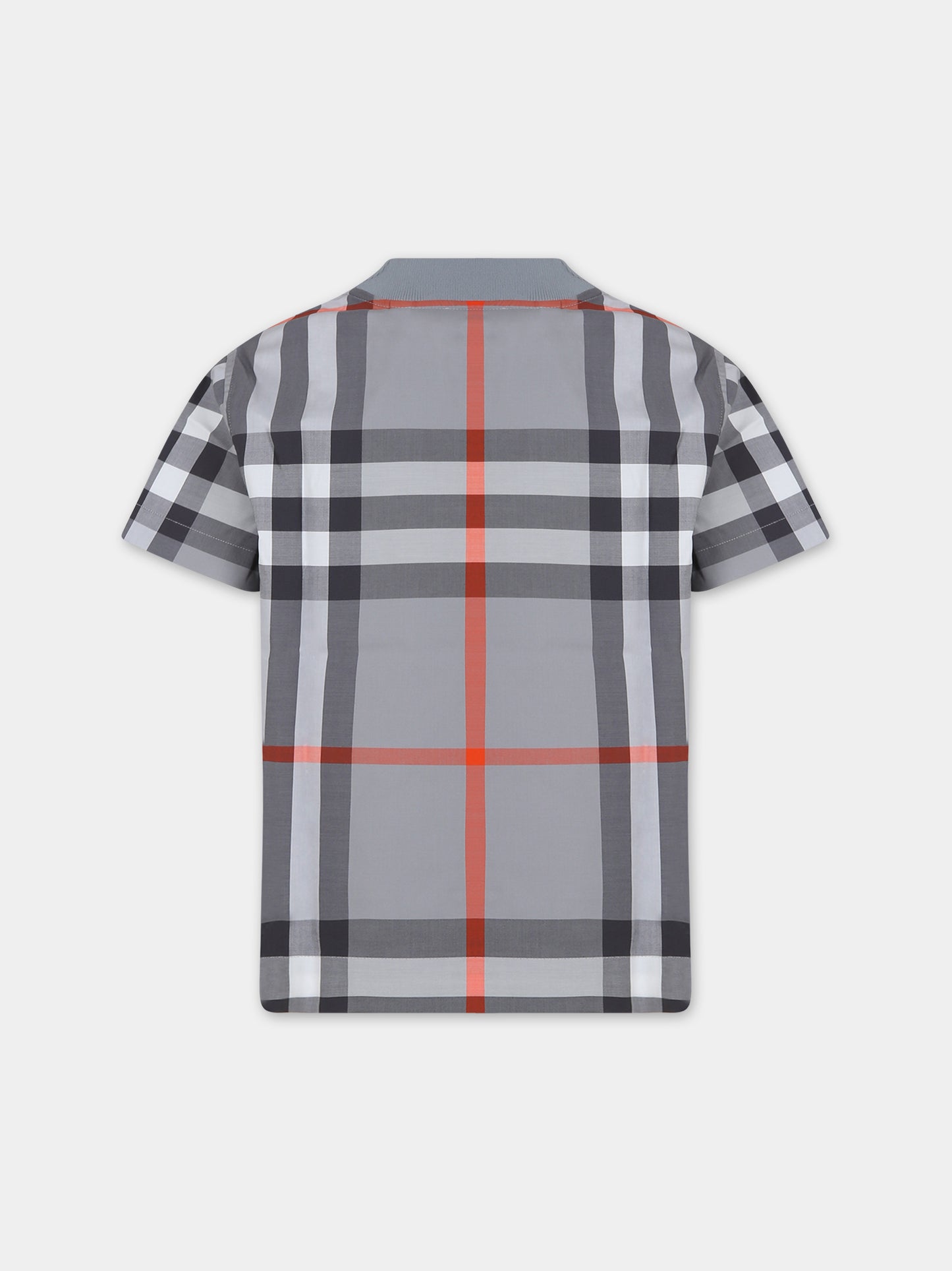 T-shirt a manica corta grigia per bambino con iconico check,Burberry Kids,8069330