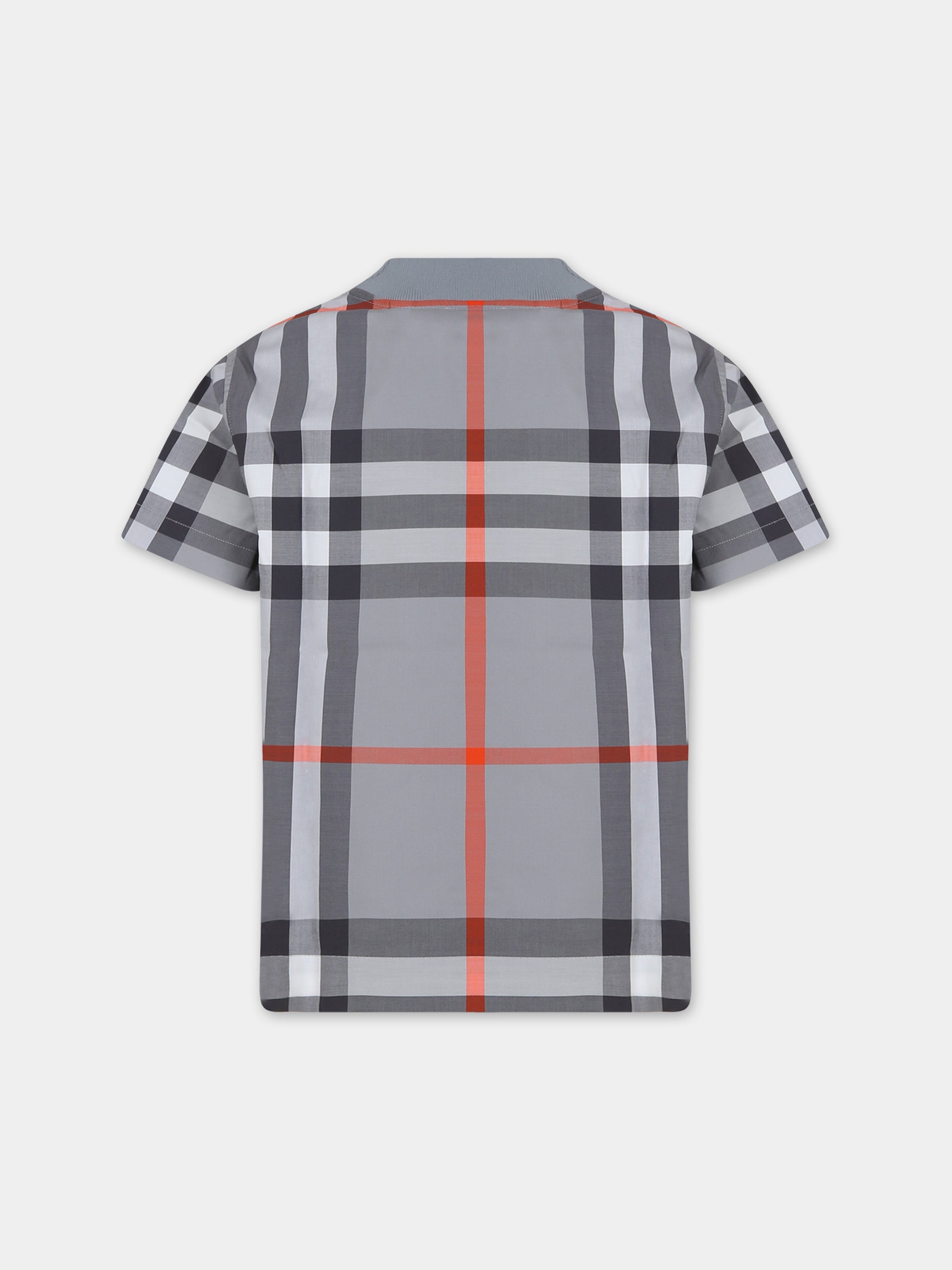 T-shirt a manica corta grigia per bambino con iconico check,Burberry Kids,8069330