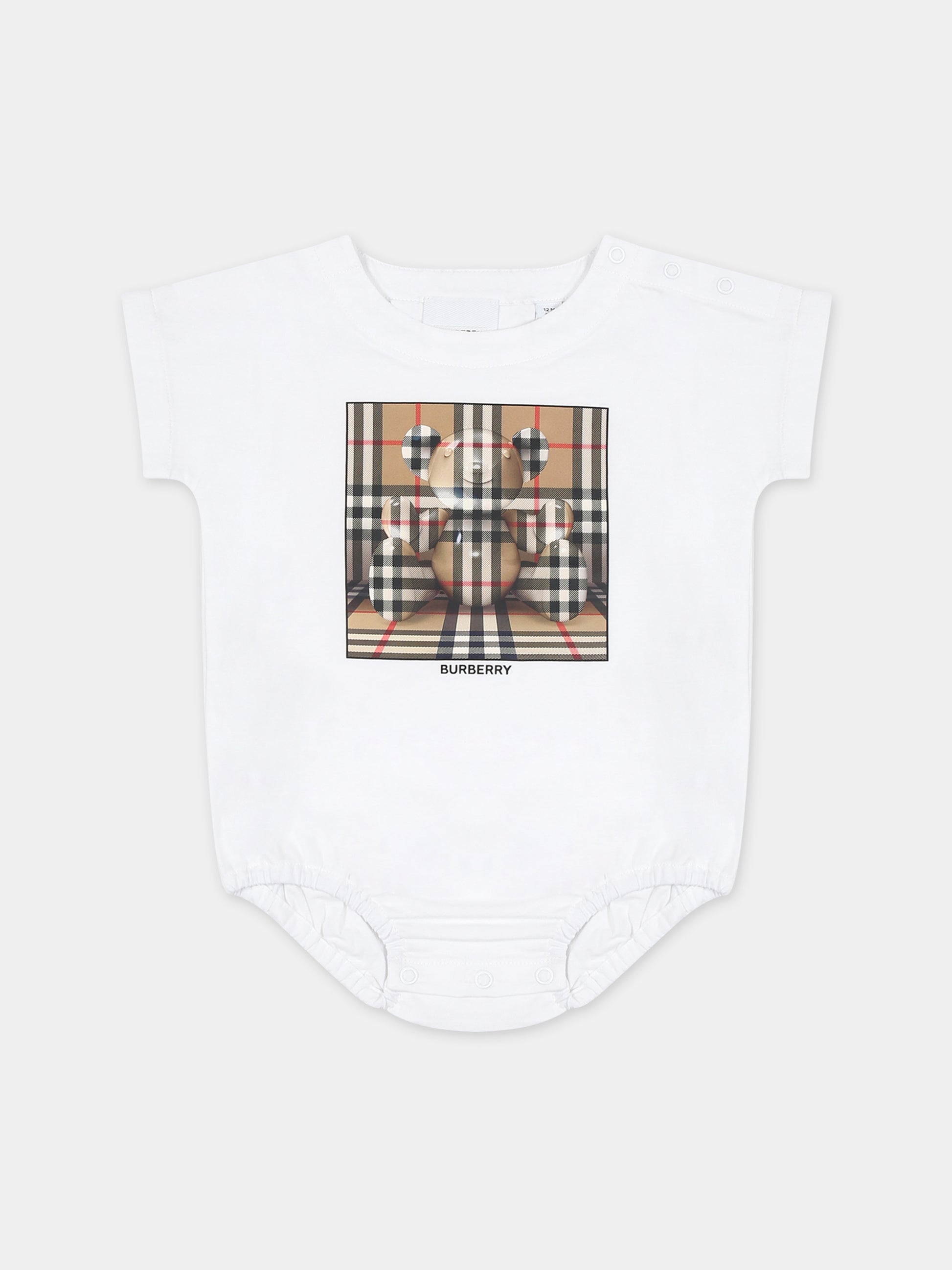 Body bianco per neonati con stampa logo,Burberry Kids,8069721