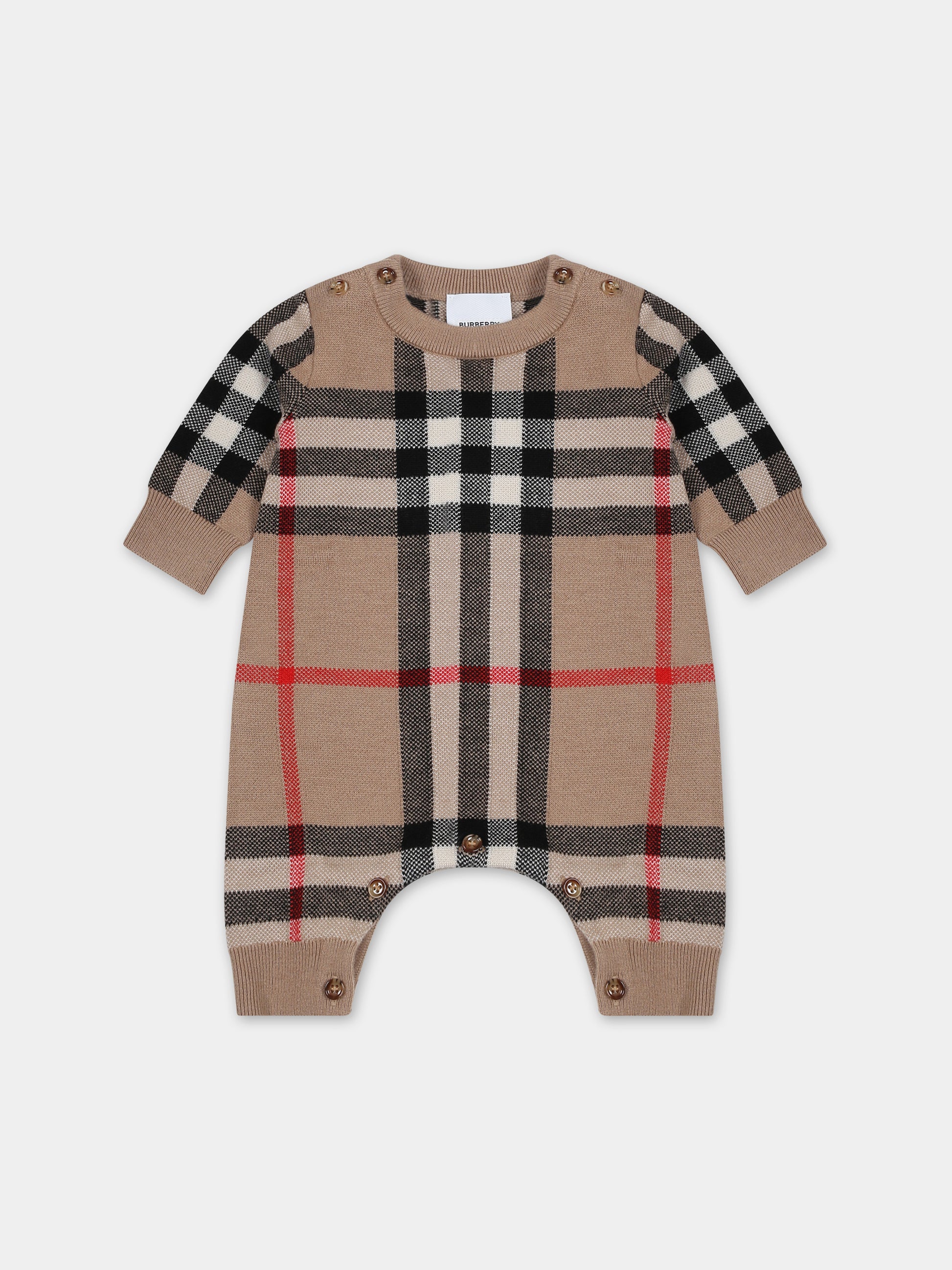Tutina beige per neonato con check vintage,Burberry Kids,8068580