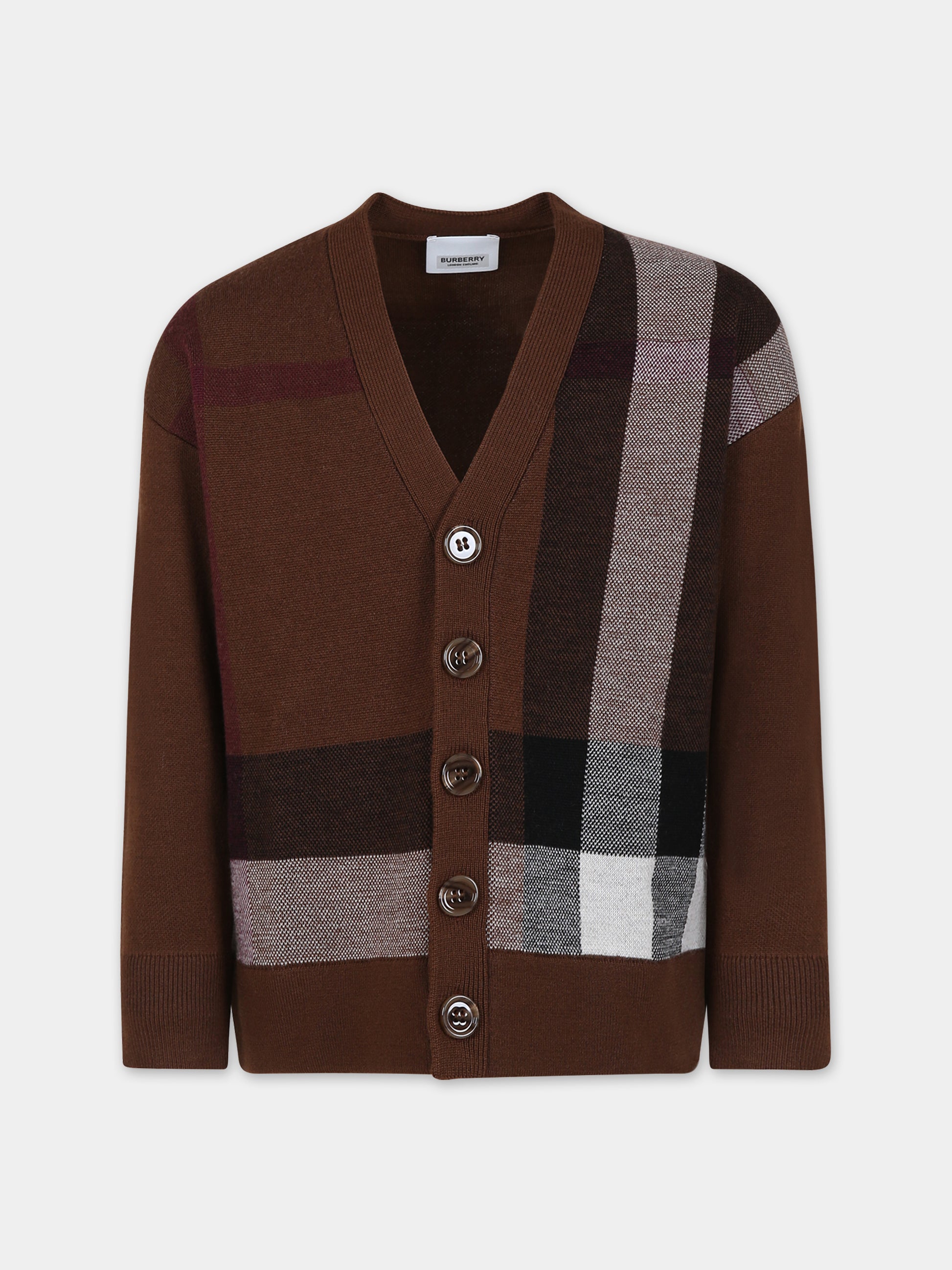 Cardigan marrone per bambino con check vintage,Burberry Kids,8068400