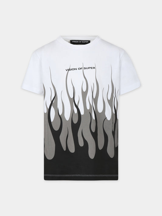 T-shirt bianca per bambino con fiamme,Vision Of Super,TSV4304J BIANCO