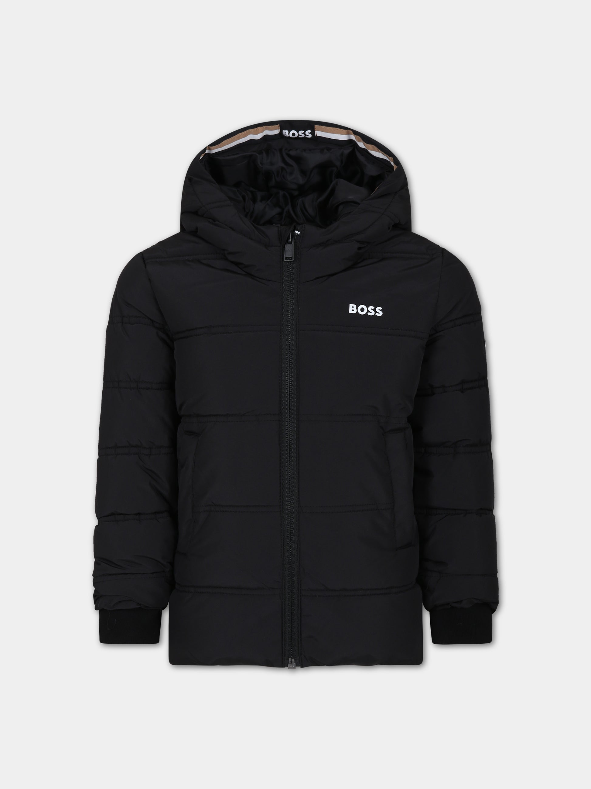 Piumino nero per bambino con logo,Boss,J26518 09B