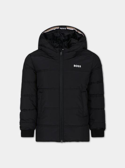 Piumino nero per bambino con logo,Boss,J26518 09B