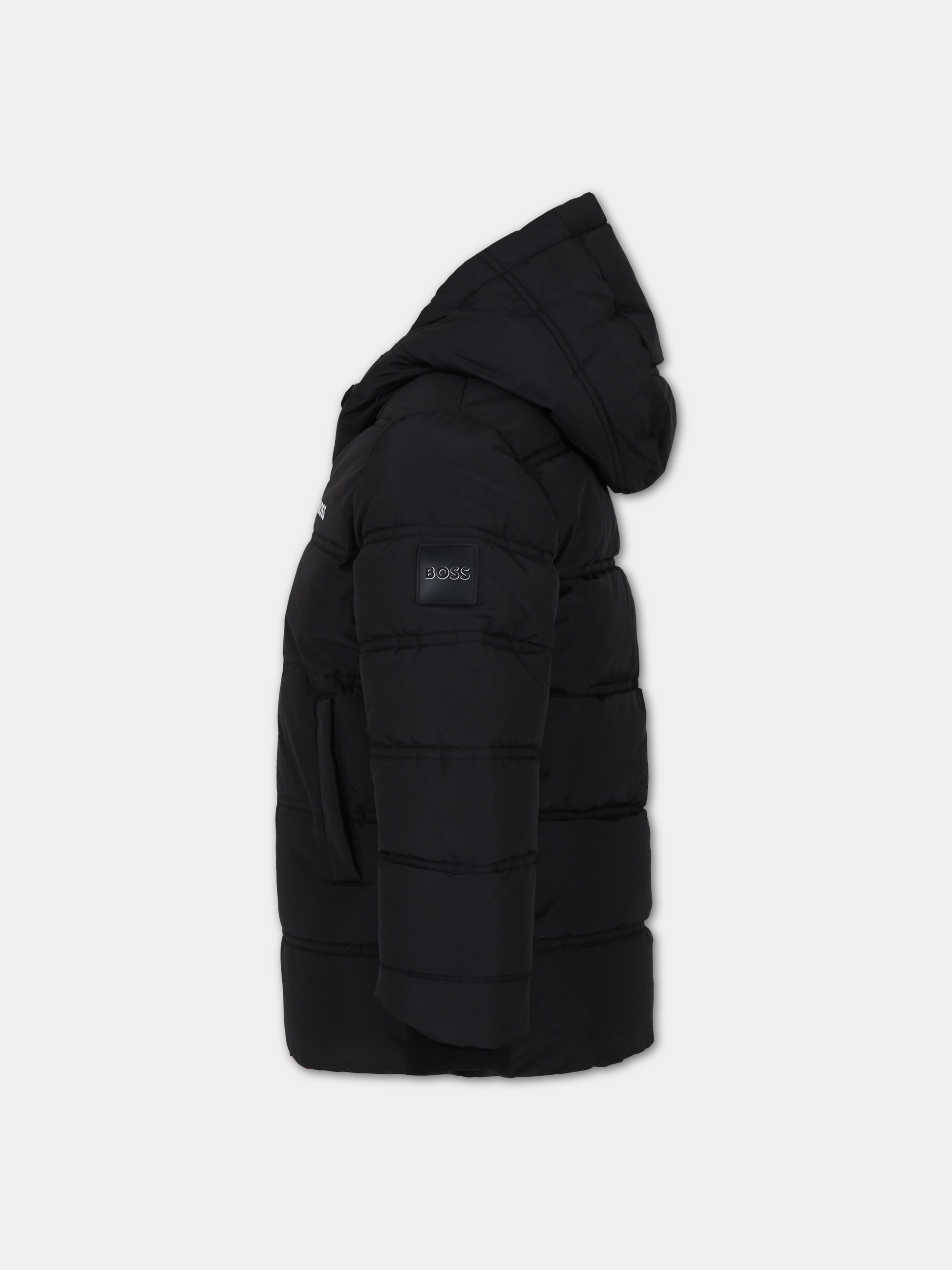 Piumino nero per bambino con logo,Boss,J26518 09B