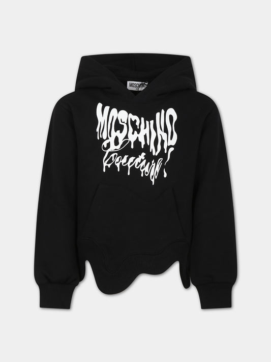 Felpa nera per bambina con logo,Moschino Kids,HDF05M LCA58 60100