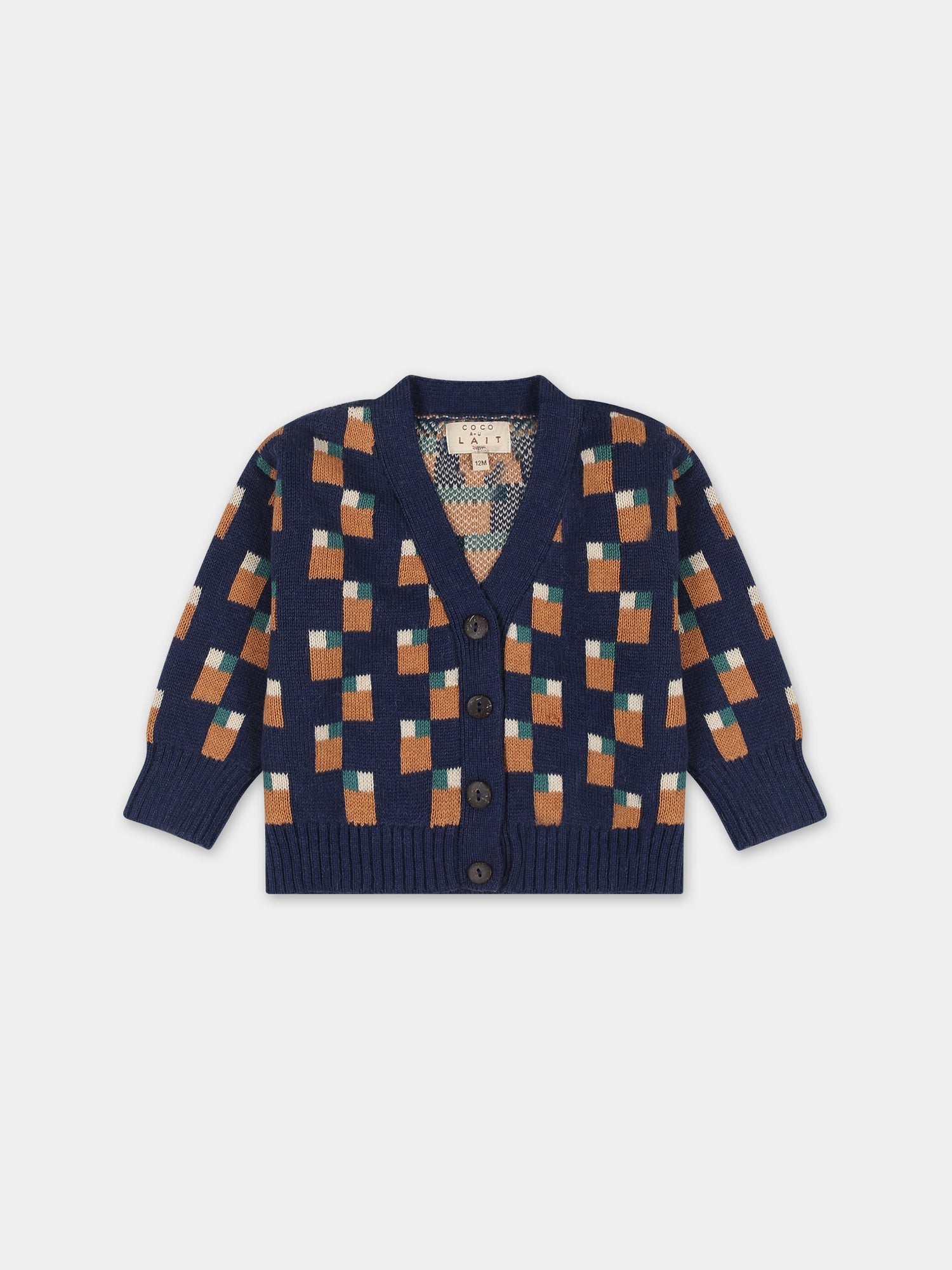 Cardigan blu per neonati con motivo jacquard,Coco Au Lait,15COCOAW231201