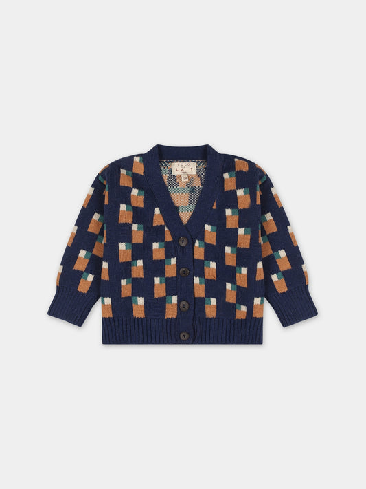 Cardigan blu per neonati con motivo jacquard,Coco Au Lait,15COCOAW231201