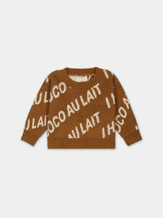 Maglione marrone per neonati con logo,Coco Au Lait,15COCOAW231205