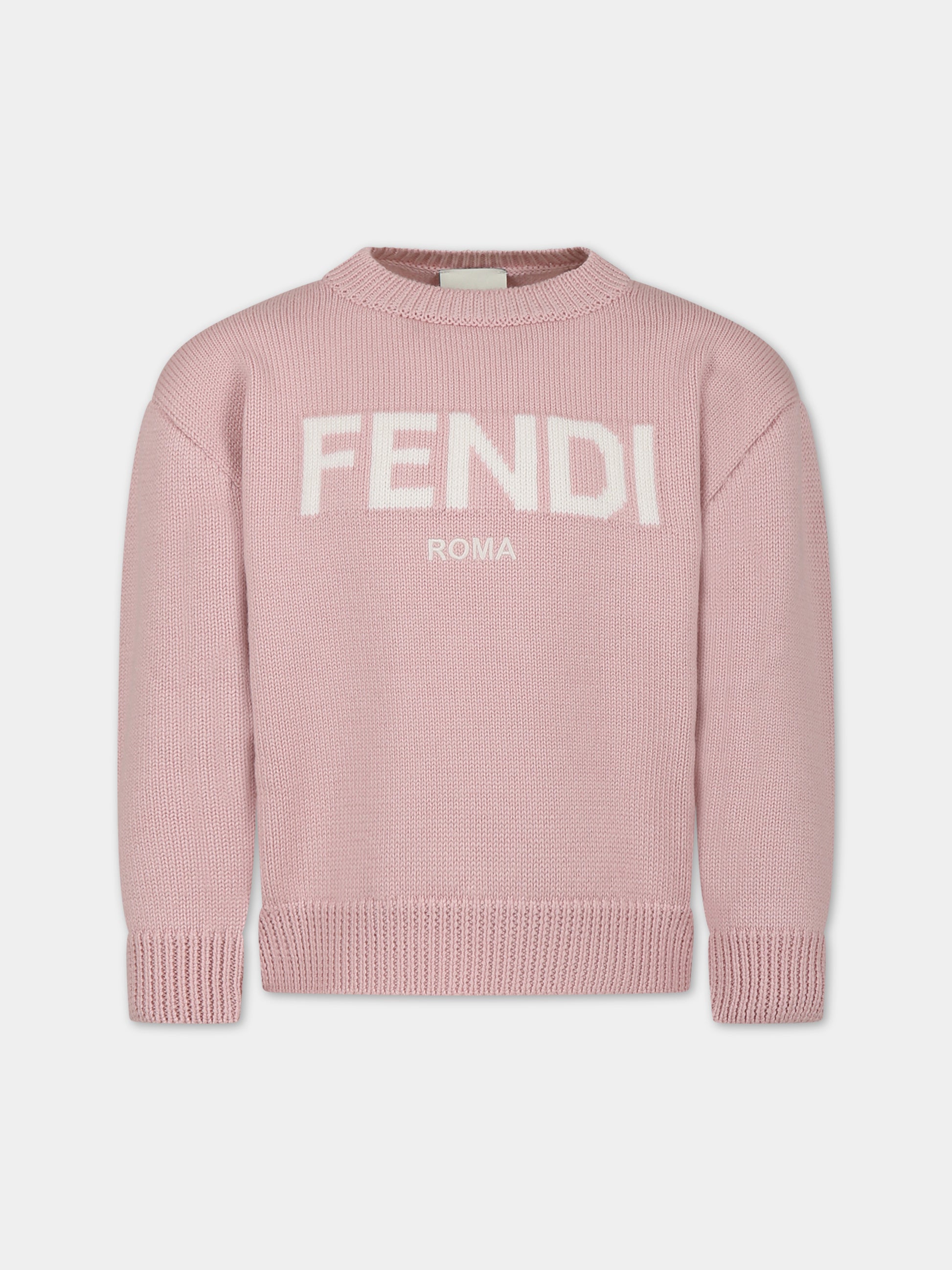 Maglione rosa con logo per bambini,Fendi Kids,JUG147 AOCH F1M26