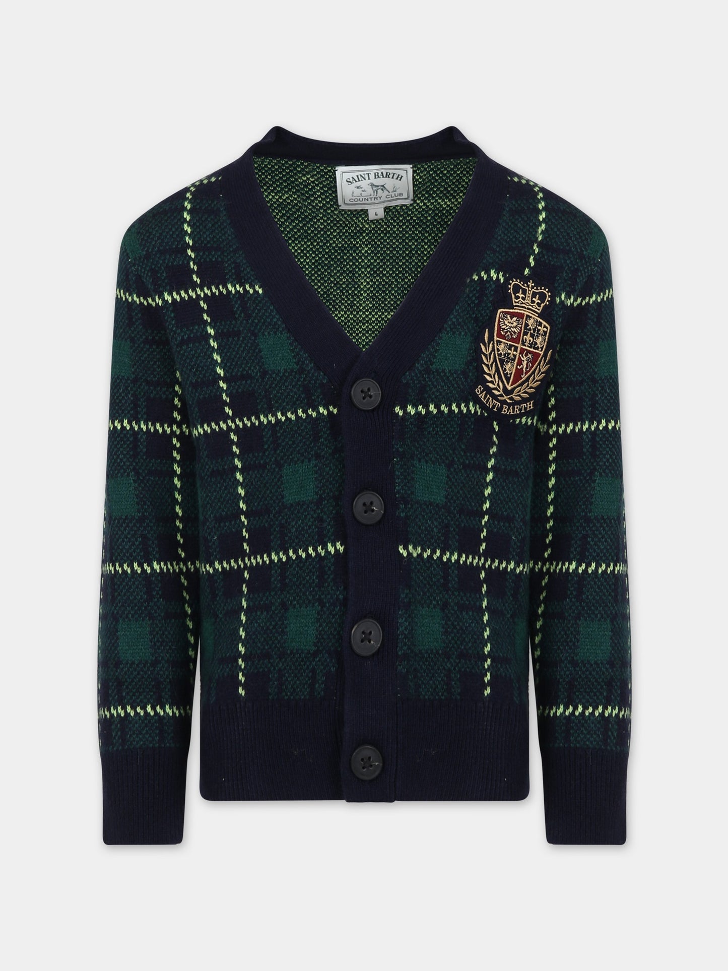 Cardigan blu per bambino motivo tartan,Mc2 Saint Barth,JONAN JR TARTAN LINE SB 6194 PATCH