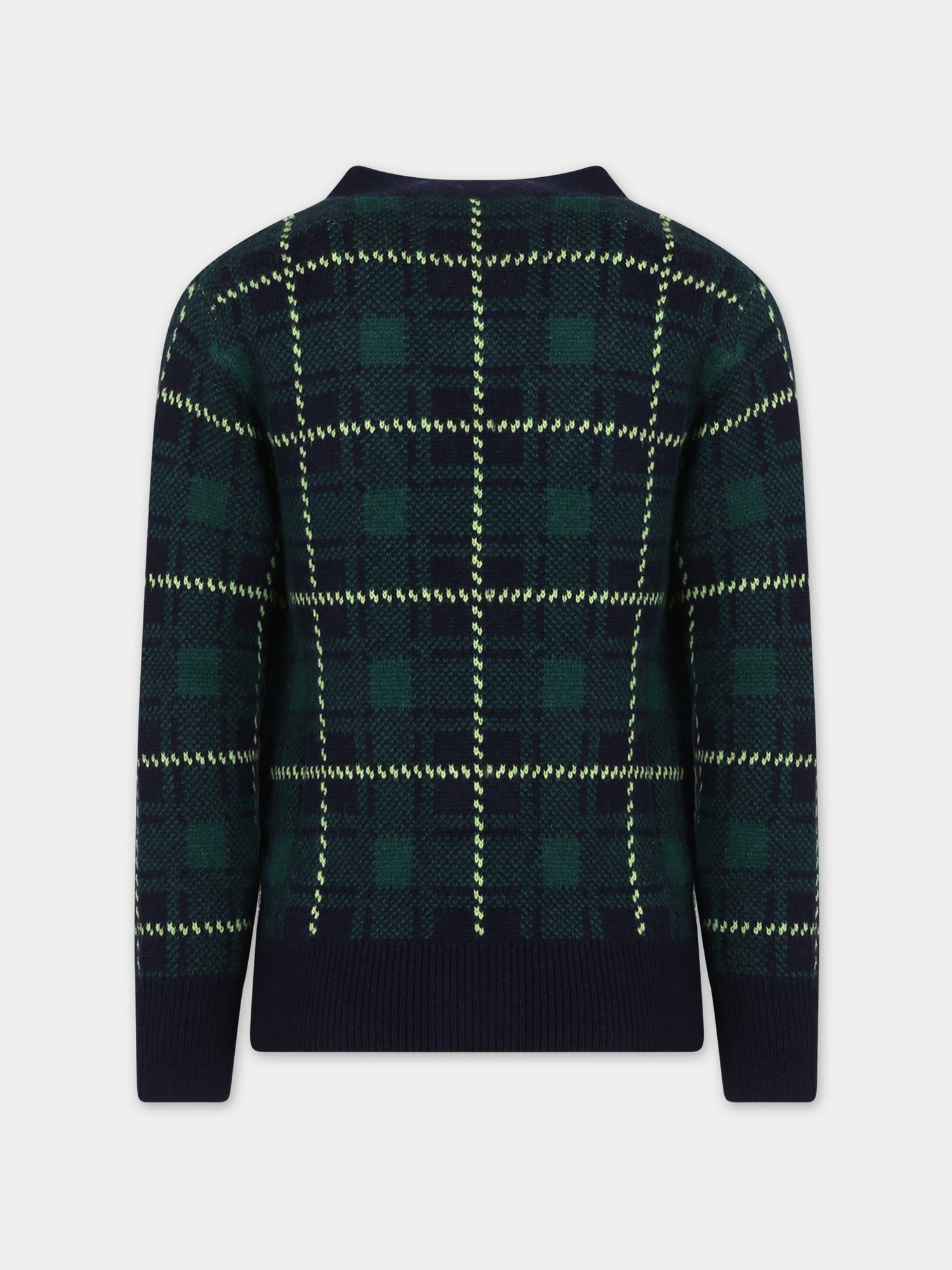 Cardigan blu per bambino motivo tartan,Mc2 Saint Barth,JONAN JR TARTAN LINE SB 6194 PATCH