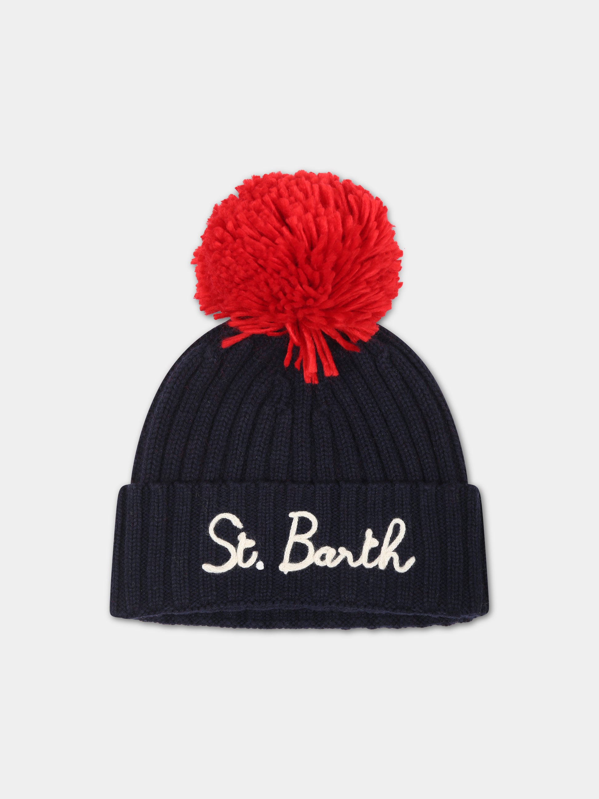 Berretto blu per bambini con pompon,Mc2 Saint Barth,WENGEN JR P SB 6141 EMB