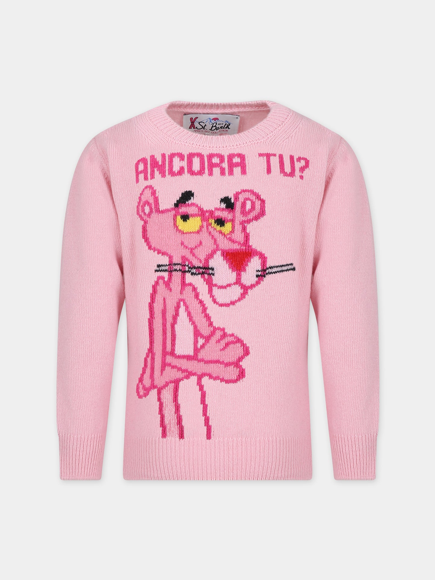 Maglione rosa per bambina con pantera rosa,Mc2 Saint Barth,PRINCESS PINK ANCORA 21