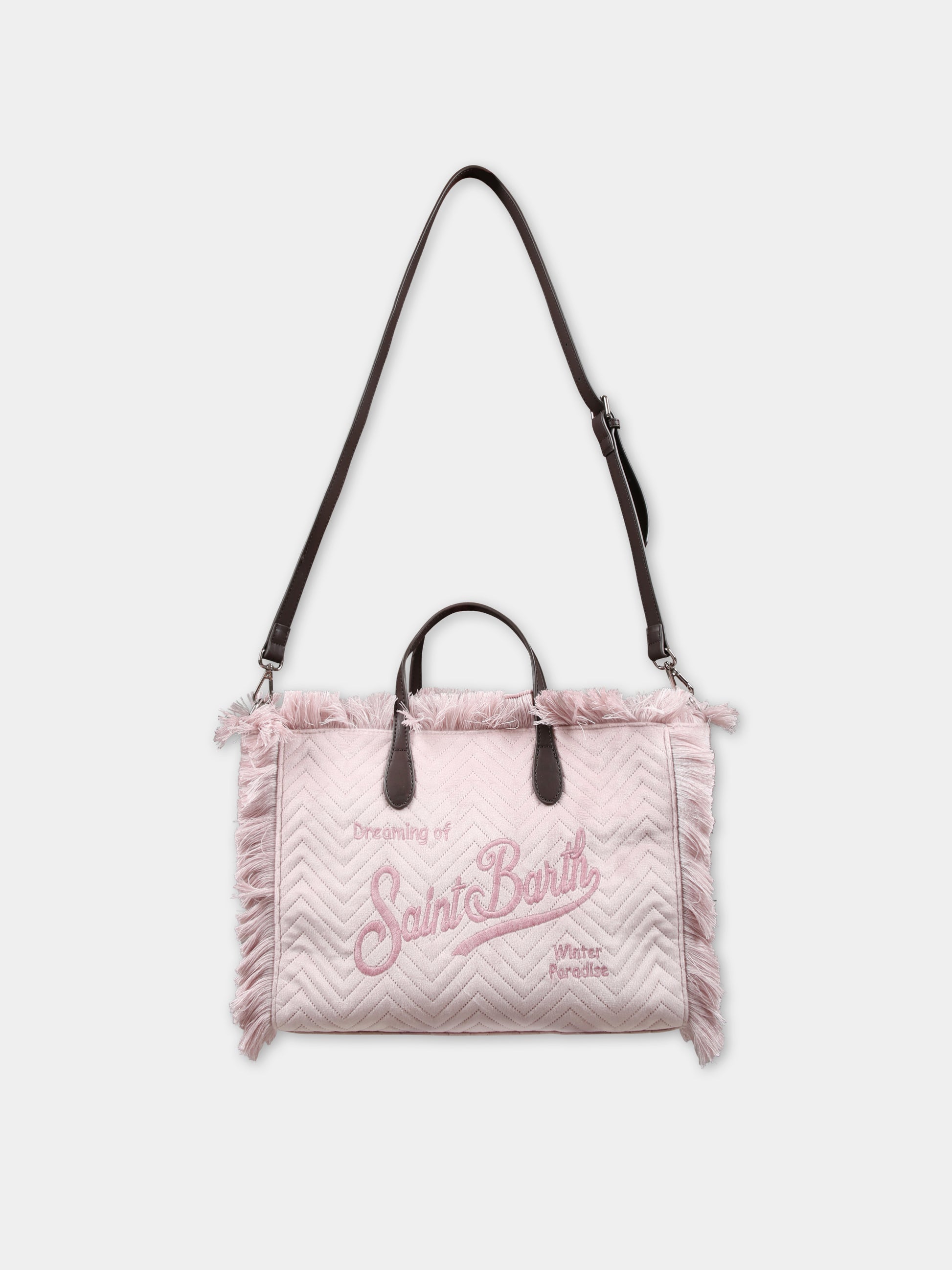 Borsa rosa per bambina con logo,Mc2 Saint Barth,COLETTE W VELVET QUILT HB 20 EMB
