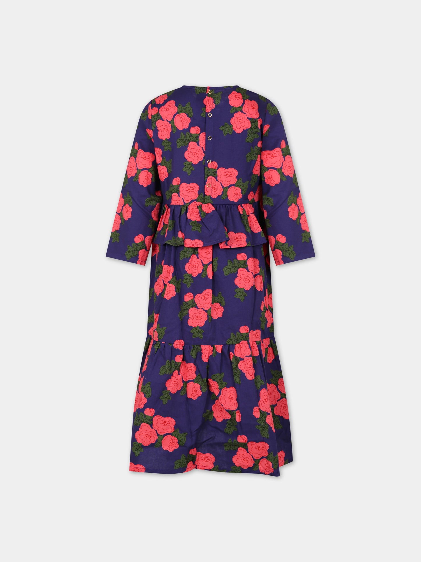 Vestito blu per bambina con rose,Mini Rodini,2415010060