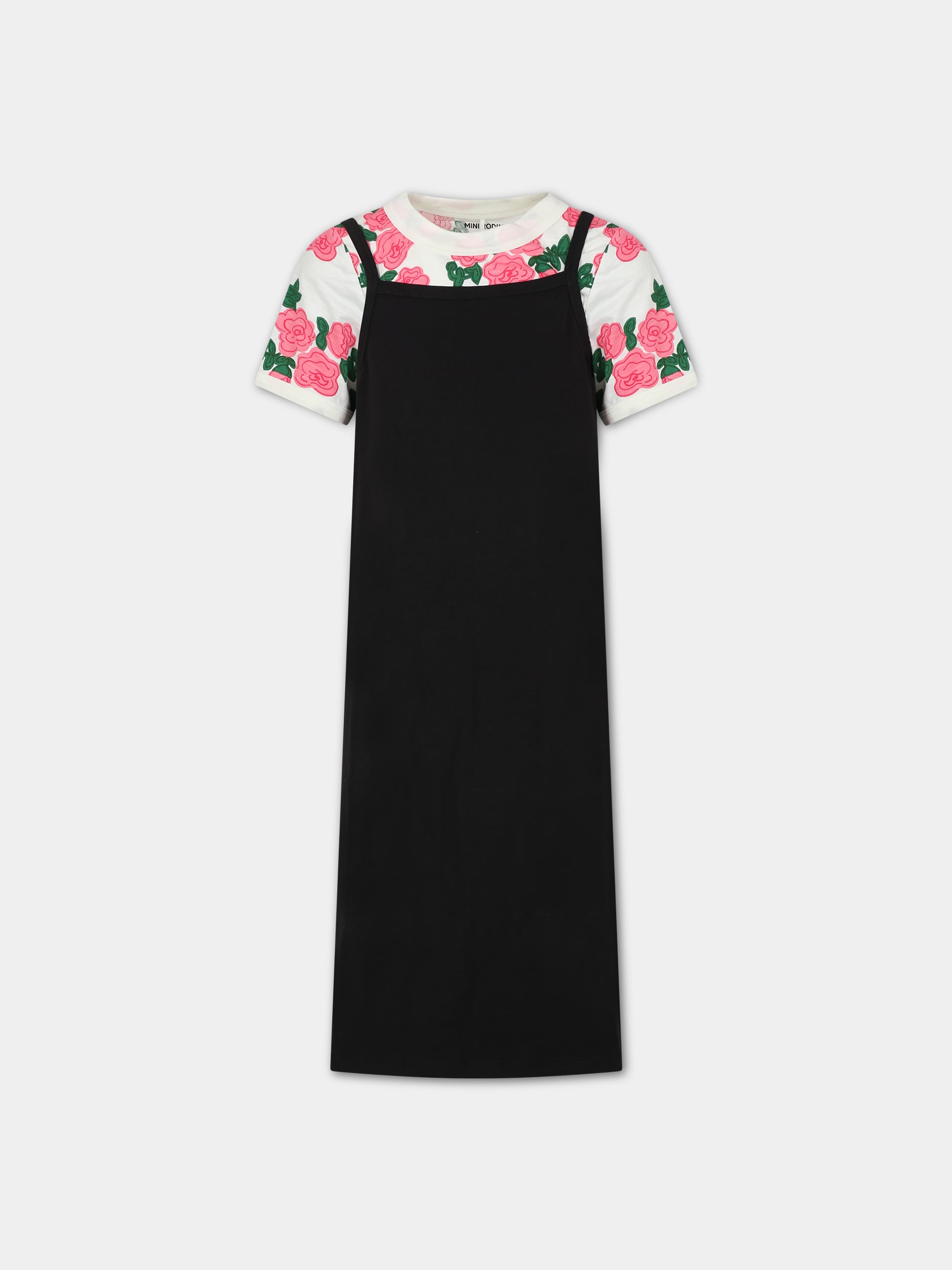 Completo nero per bambina con rose,Mini Rodini,2415010900